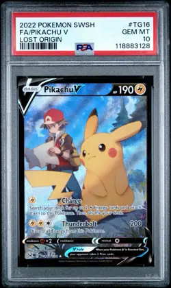2022 POKEMON SWORD & SHIELD LOST ORIGIN #TG16 FULL ART/PIKACHU V PSA 10 - Image 1