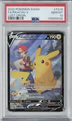 2022 POKEMON SWORD & SHIELD LOST ORIGIN #TG16 FULL ART/PIKACHU V PSA 10 - Image 1