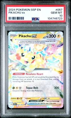 2024 POKEMON SSP EN-SURGING SPARKS #057 PIKACHU EX PSA 10 - Image 1