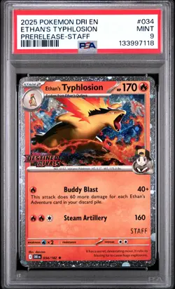 2025 POKEMON DRI EN-DESTINED RIVALS #034 ETHAN'S TYPHLOSION PSA 9 - Image 1