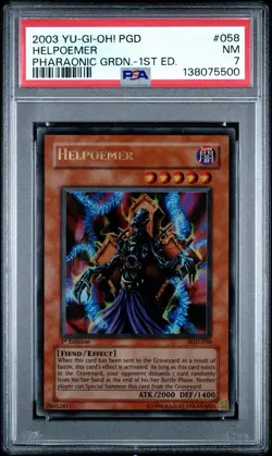 2003 Yu-Gi-Oh! Helpoemer Pharaonic Guardian PGD 1st Edition Ultra Rare PSA 7 - Image 1