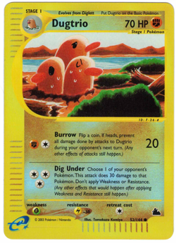 Dugtrio 52/144 Skyridge Reverse Holo Common Vintage E-Reader Pokemon Card - Image 1
