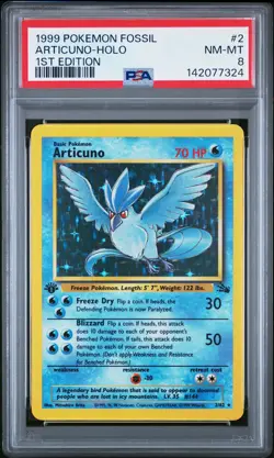 1999 POKEMON FOSSIL 1ST ED #2 ARTICUNO-HOLO PSA 8 - Image 1