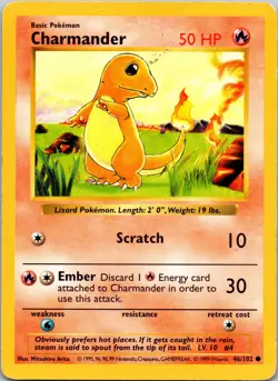 Charmander 046/102 Common Base Set (Shadowless) MP Pokemon TCG - Image 1