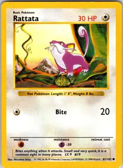 Rattata 061/102 Base Set (Shadowless) Pokemon LP Unlimited - Image 1