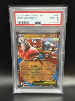 2025 Pokemon Mega Lucario ex Mega Evolutions #077 077/132 PSA 10 - Image 1