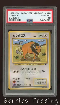 1998 P.M. Japanese Vending Tauros Series 3 III PSA 10 Gem Mint #128 Pokemon Card - Image 1