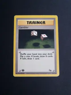 Gambler 60/62 1st Edition Non Holo Pokemon Card Vintage Fossil Moderate Play - Image 1