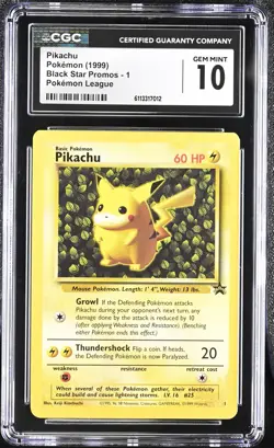 CGC 10 Pikachu 1999 Black Star Promo 1 Pokemon League Graded Pokemon Card - Image 1