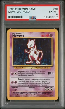 1999 Pokemon Game #10 MeWTWO-Holo Card PSA 6 - Image 1