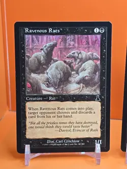 ⚫⚫⚫ (4) 1999 MAGIC THE GATHERING URZA'S DESTINY RAVENOUS RATS # 68 PLAYED - Image 2
