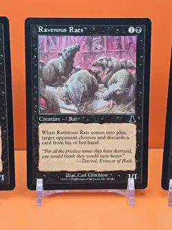 ⚫⚫⚫ (4) 1999 MAGIC THE GATHERING URZA'S DESTINY RAVENOUS RATS # 68 PLAYED - Image 4