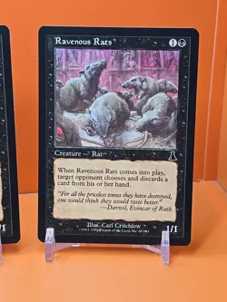 ⚫⚫⚫ (4) 1999 MAGIC THE GATHERING URZA'S DESTINY RAVENOUS RATS # 68 PLAYED - Image 5