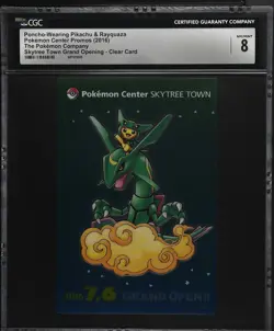 CGC 8 Rayquaza Poncho-Wearing Pikachu Clear Card Pokemon Center Skytree Opening - Image 1