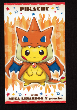 Mega Charizard Y Poncho-Wearing Pikachu Business Card Pokemon Japanese 2015 - Image 1