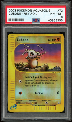 PSA 8 - Cubone 72/147 Reverse Holo Common Pokemon Aquapolis e-Reader 2003 WOTC - Image 1