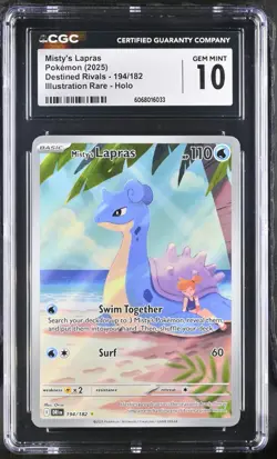 CGC 10 Misty's Lapras 194/182 Illustration Rare Pokemon Destined Rivals Gem Mint - Image 1