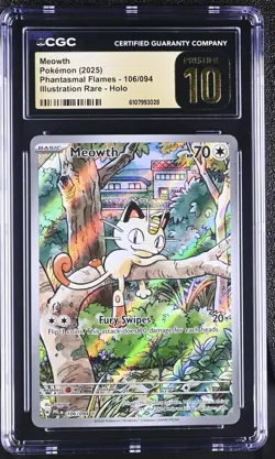 CGC 10 Pristine - Meowth 106/094 Illustration Rare - Pokemon Phantasmal Flames - Image 1