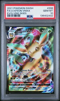 PSA 10 - Leafeon VMAX 008/203 Ultra Rare Evolving Skies Pokemon Sword & Shield - Image 1