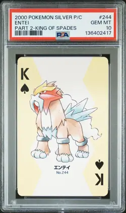PSA 10 - Entei #244 Pokemon Silver Part 2 Poker Playing Card 2000 King of Spades - Image 1