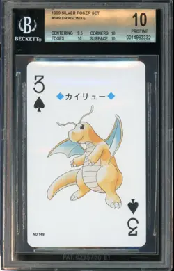 BGS 10 Dragonite #149 3 of Spades Pokemon Silver Poker Playing Card 1999 Vintage - Image 1
