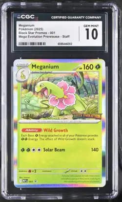 CGC 10 - Meganium 001 MEP Mega Evolution STAFF Stamped Prerelease Promo Pokemon - Image 1