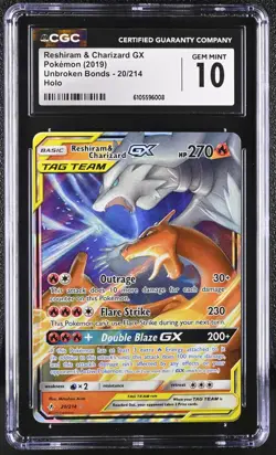 CGC 10 - Reshiram Charizard GX 20/214 Ultra Rare Pokemon Unbroken Bonds Gem Mint - Image 1