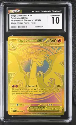 CGC 10 Mega Charizard X ex 130/094 Gold Hyper Rare Pokemon Phantasmal Flames Gem - Image 1