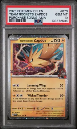 2025 POKEMON DRI EN-DESTINED RIVALS #070 TEAM ROCKET'S ZAPDOS PSA 10 - Image 1