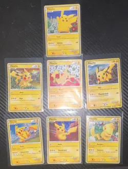 Pokemon Pikachu Mixed Language Basic & Holo Card Lot - 7 Cards - Image 1