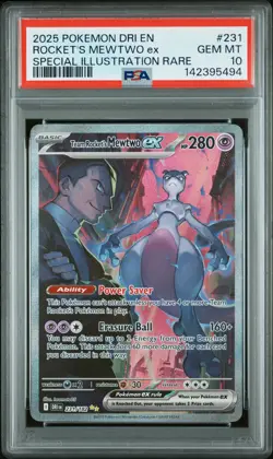 2025 POKEMON DRI EN-DESTINED RIVALS #231 TEAM ROCKET'S MEWTWO EX PSA 10 - Image 1