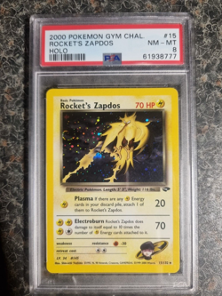 Pokemon Gym Challenge TCG Rocket's Zapdos 15/132 Holo PSA 8 - Image 1
