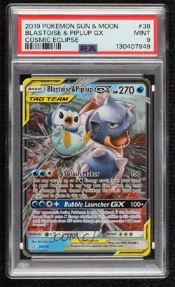 Blastoise & Piplup GX Pokemon Sun & Moon Cosmic Eclipse PSA 9 MINT - Image 1