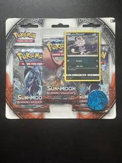 Pokemon Sun & Moon Burning Shadows 3 Pack Blister New Sealed - with Meowth promo - Image 1