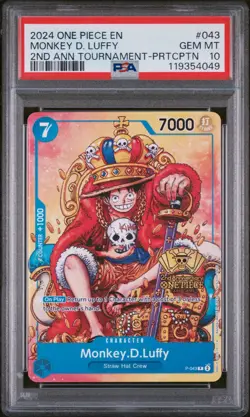PSA 10 Monkey D. Luffy P-043 2nd Anniversary Tournament Promo One Piece English - Image 1