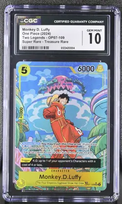 CGC 10 Monkey D Luffy OP07-109 Treasure Rare One Piece Two Legends OP08 Gem Mint - Image 1