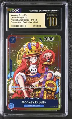 CGC 10 Pristine - Monkey D. Luffy P-043 FOIL Convention Promo One Piece English - Image 1