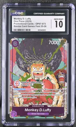 CGC 10 Afro Luffy OP07-073 Promo One Piece Bandai Card Games Fest 25-26 English - Image 1