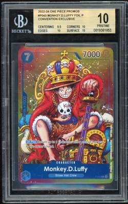 BGS 10 Pristine - Monkey D. Luffy P-043 FOIL Convention Promo One Piece English - Image 1