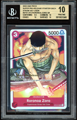BGS 10 - Roronoa Zoro ST01-013 SR Super Pre-Release Stamped One Piece ST01 2022 - Image 1