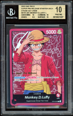 BGS 10 Monkey D. Luffy ST01-001 L Super Pre-Release Stamped One Piece ST01 2022 - Image 1