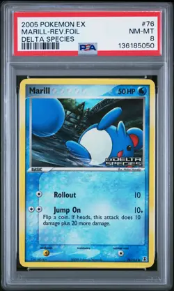 2005 POKEMON EX DELTA SPECIES #76 MARILL-REVERSE FOIL PSA 8 - Image 1