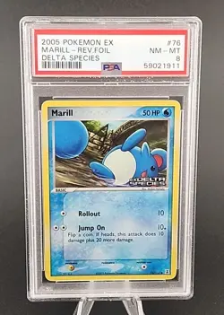 PSA 8 NM-MT Mint 2005 Pokemon EX Delta Species #76 Marill Reverse Holo Foil - Image 1