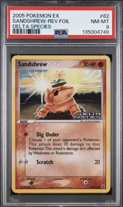 2005 POKEMON EX DELTA SPECIES #82 SANDSHREW-REVERSE FOIL PSA 8 - Image 1