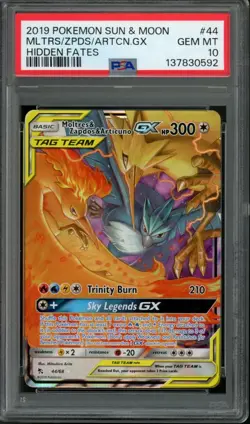 PSA 10 - Moltres/Zapdos/Articuno GX #44 Pokemon Hidden Fates - Full Art - Image 1