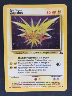 Zapdos 15/62 Holo Rare Fossil Pokemon Unlimited Holofoil MP - Image 1