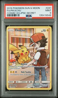 2019 POKEMON SUN & MOON COSMIC ECLIPSE SECRET #241 FULL ART/PIKACHU PSA 9 - Image 1