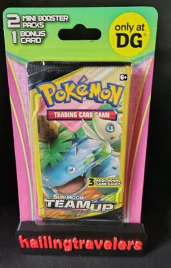 Pokemon Team Up Dollar General 2 Mini Booster Packs + Bonus Card Sun Moon DG NEW - Image 1
