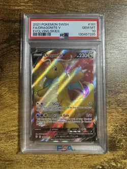 Pokemon TCG Dragonite v Evolving Skies Holo Ultra Rare Full Art Card 191 Psa 10 - Image 1