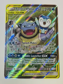 Pokemon Blastoise & Piplup GX TAG TEAM Full Art 215/236 Cosmic Eclipse Holo 270… - Image 1